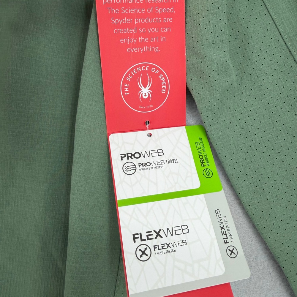 NWT Spyder ProWeb Travel FlexWeb Stretch Shirt Mens Small Spruce Green Gorpcore - Picture 6 of 10
